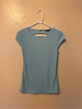 Backless Blue Cap Sleeve Knit Top